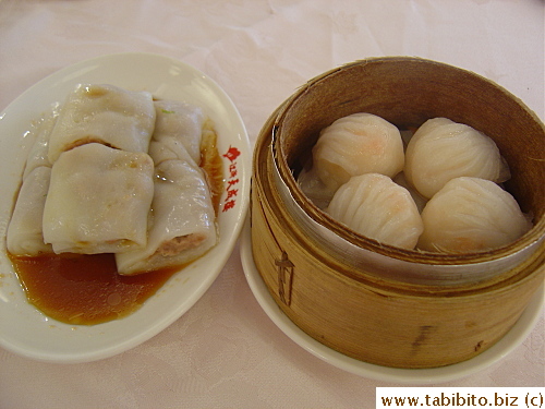 Yummy dimsum, steamed rice roll with beef and steamed prawn dumplings