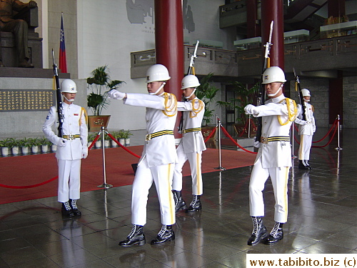 Old guards, accompanied by a new one march back to their room