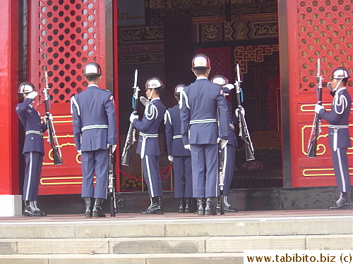 The guards salute to each other before the changing ceremony