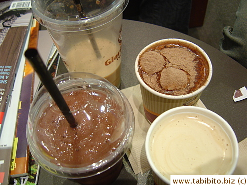 Our drinks: coffees, hot chocolate and my berry drink