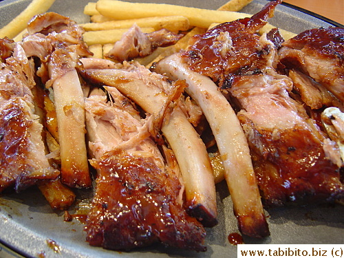 The only good thing about the ribs was their ease of eating.  A mere poke with the fork could easily shave meat off the bones