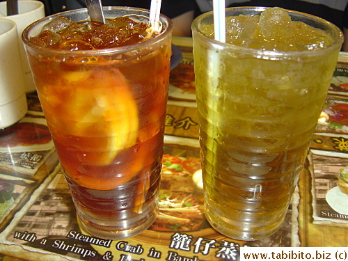 Iced lemon tea and Watercress juice with honey at HK$15 each/US$2