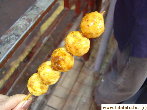 Curry fish balls HK$6 a stick/US 80cents, not bouncy enough for my taste