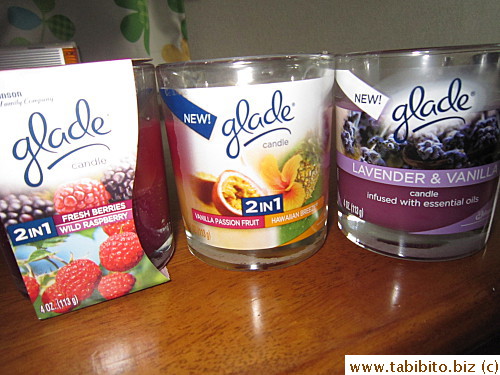 Three lovely scented candles by Glade, US$10 each