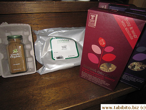 Food items include ground coriander, granulated garlic (much easier to store and use than fresh garlic) and dorset cereal