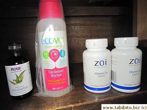 Inedible items include essential oil, stain remover and vitamin D